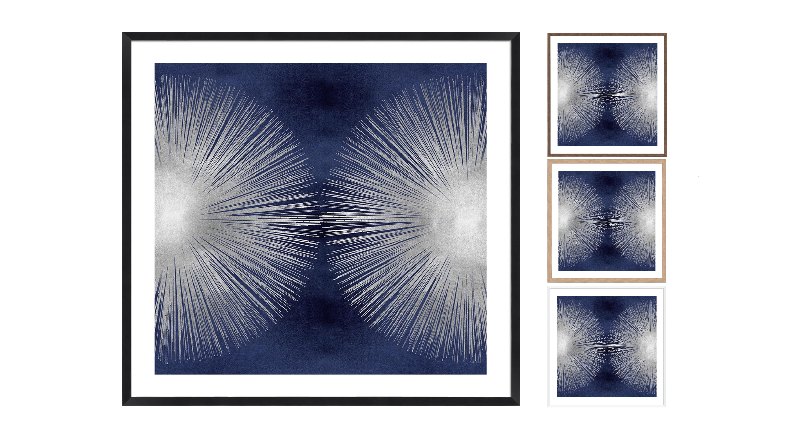 La Grolla Silver Sunburst on Blue II Frame Wall Art