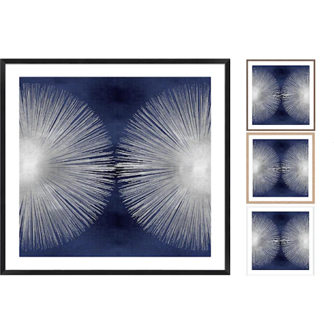 La Grolla Silver Sunburst on Blue II Frame Wall Art