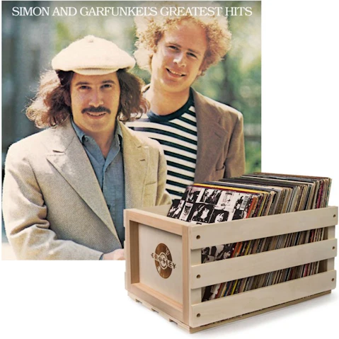 Simon and Garfunkel's Greatest Hits Vinyl and Crosley Record Storage Crate Bundle