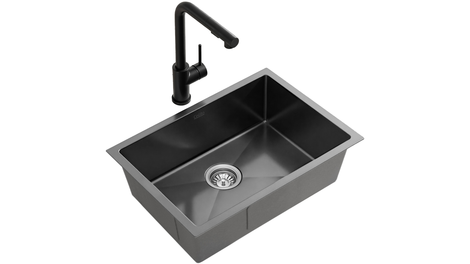 Cefito 30x45cm Stainless Steel Single Bowl Sink with Pull Out Mixer Tap - Black