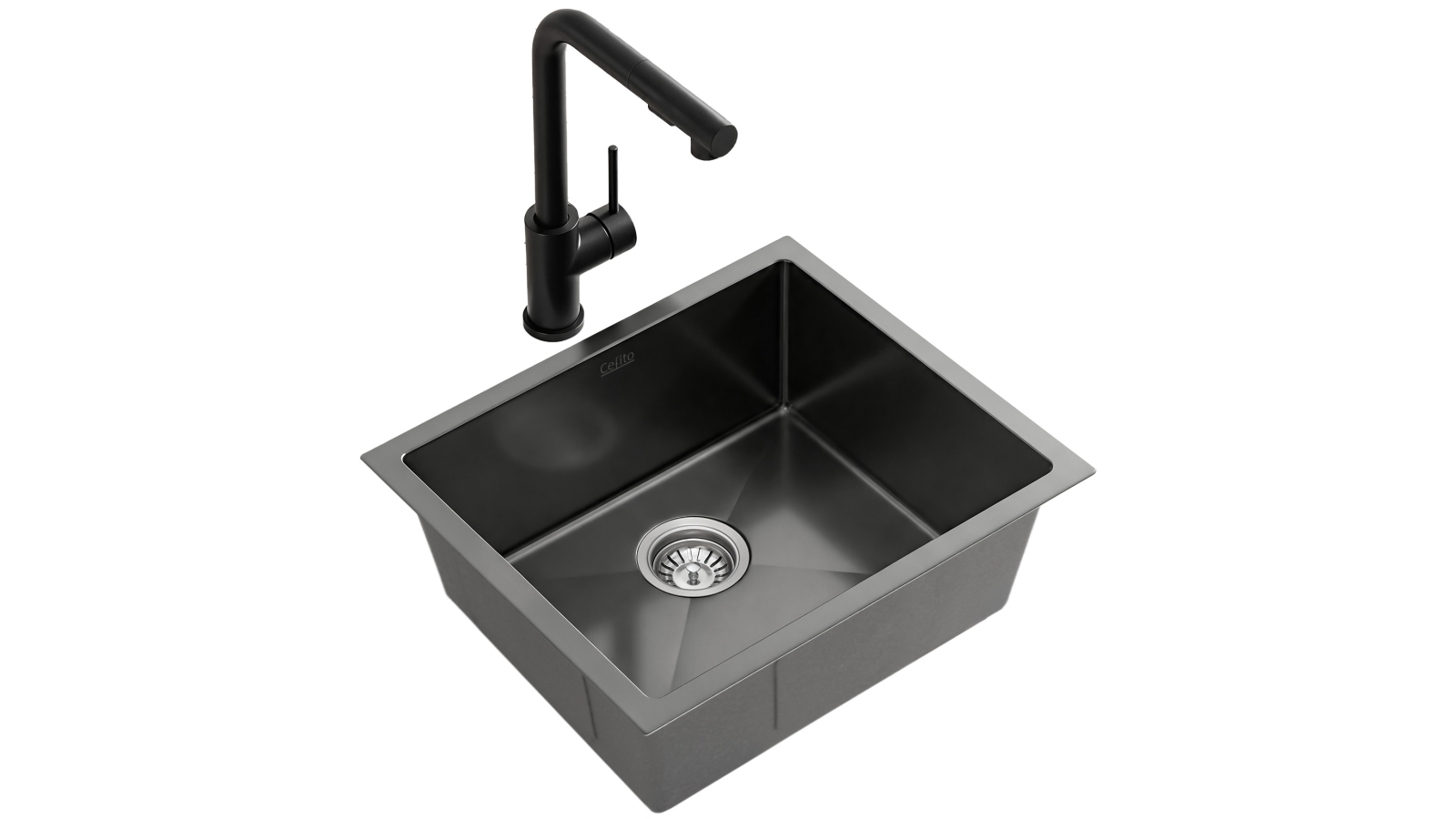 Cefito 44x44cm Stainless Steel Single Bowl Sink with Pull Out Mixer Tap - Black