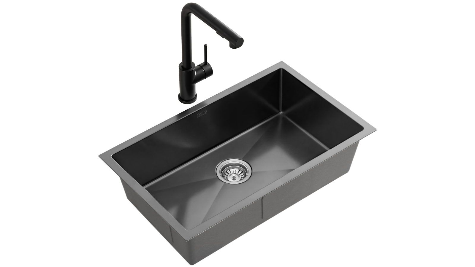 Cefito 60x45cm Stainless Steel Single Bowl Sink with Pull Out Mixer Tap - Black