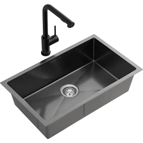 Cefito 60x45cm Stainless Steel Single Bowl Sink with Pull Out Mixer Tap - Black