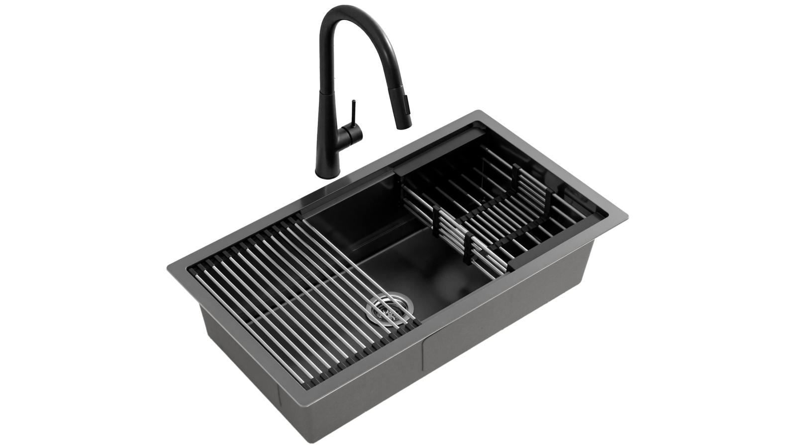 Cefito 70x45cm Stainless Steel Single Bowl Sink with Pull Out Mixer Tap - Black