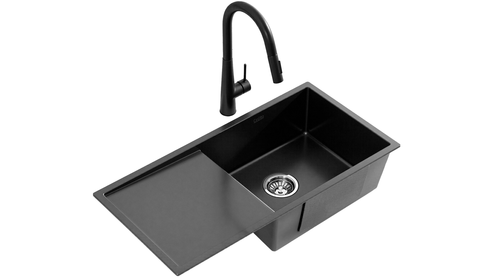 Cefito 75x45x20.5cm Stainless Steel Single Bowl Sink with Pull Out Mixer Tap - Black