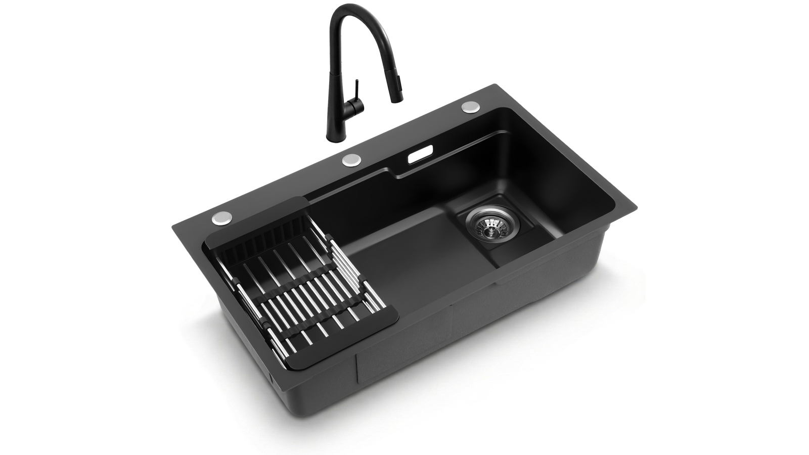 Cefito 75x45x22.0cm Stainless Steel Single Bowl Sink with Pull Out Mixer Tap - Black