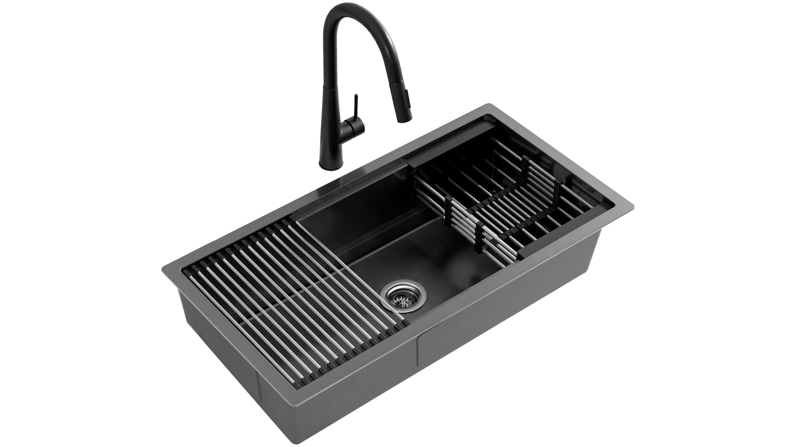 Cefito 81x45cm Stainless Steel Single Bowl Sink with Pull Out Mixer Tap - Black