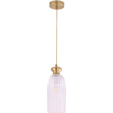CLA Lighting Interior Pendant Light ES Clear Ellipse Glass Shape with Brass Highlight