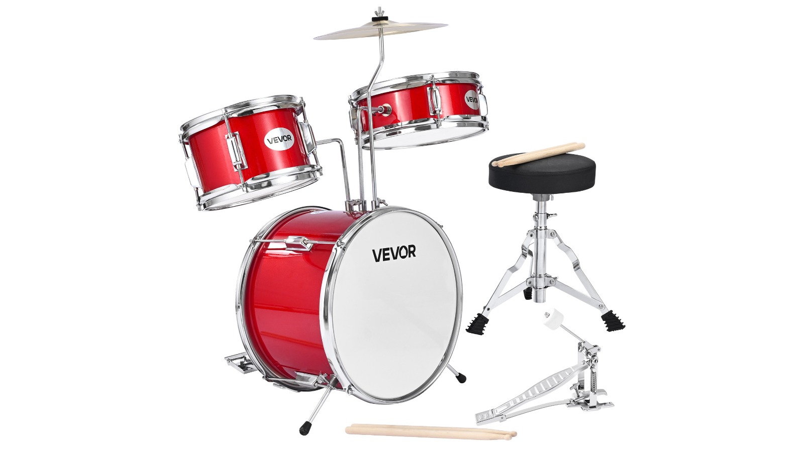 Vevor Set of 3 Beginner Kids Drum Kit - Red