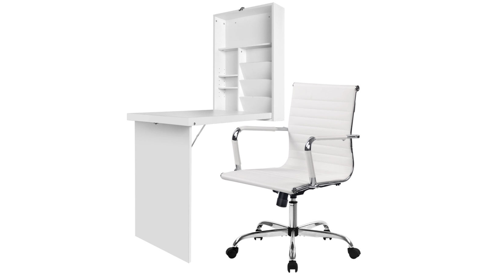 Artiss  Wall Mount Foldable Computer Desk Office Chair Set with PU Leather - White