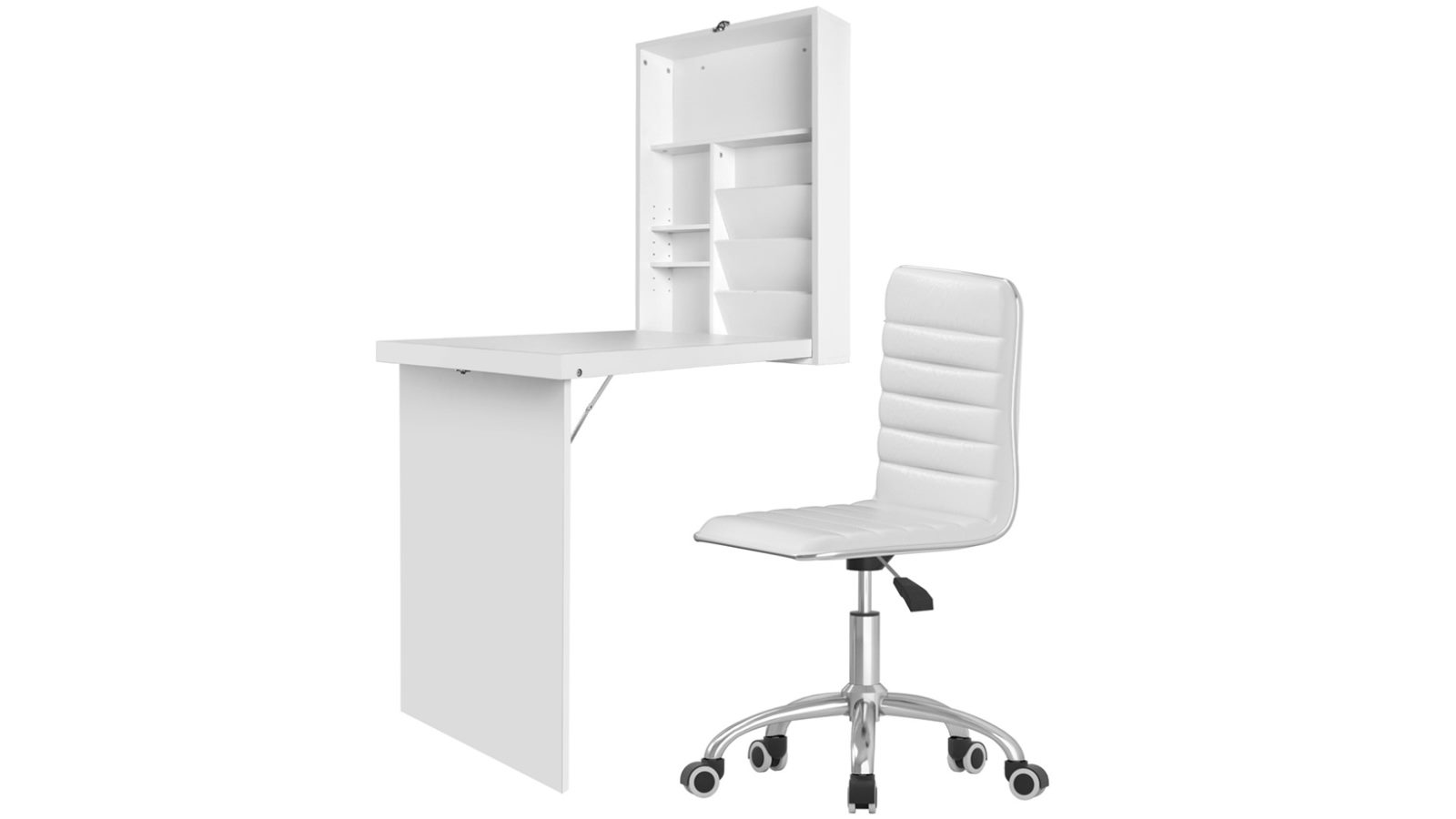 Artiss Wall Mount Foldable Computer Desk Office Set with PU Leather - White