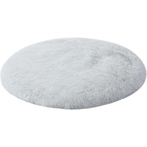 Charlie's Large Shaggy Faux Fur Round Padded Lounge Mat - Arctic Grey