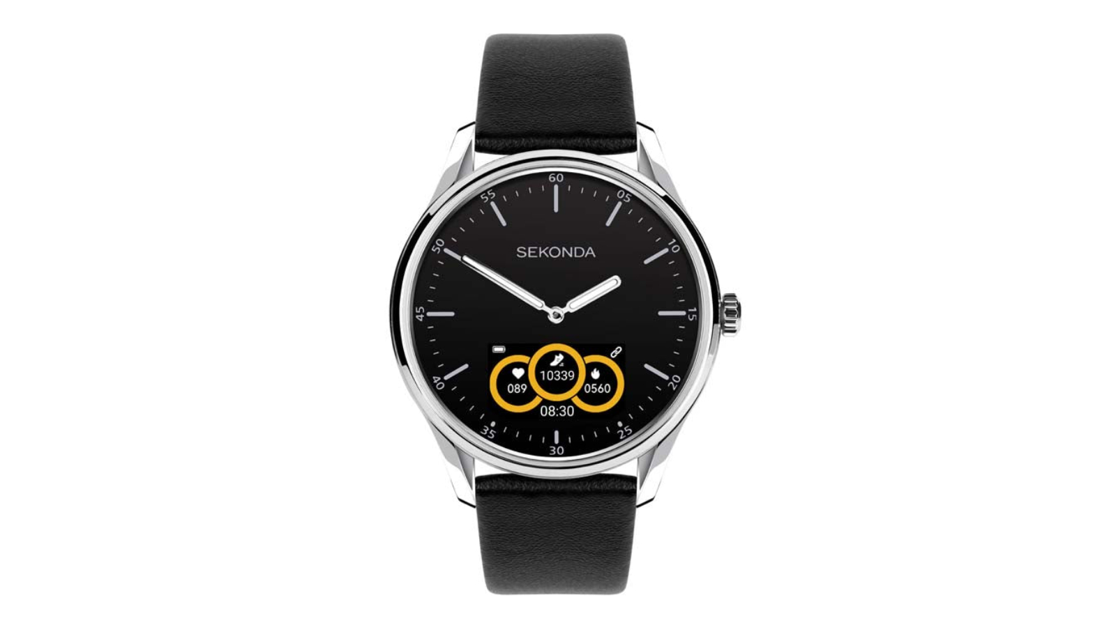 Sekonda Hybrid Silver Alloy Case and Black Leather Strap Smart Watch - 4.5cm
