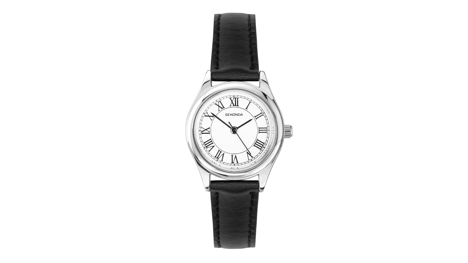 Sekonda Evans Silver Alloy Case and Black Leather Strap Womens Watch with White Dial - 2.5cm