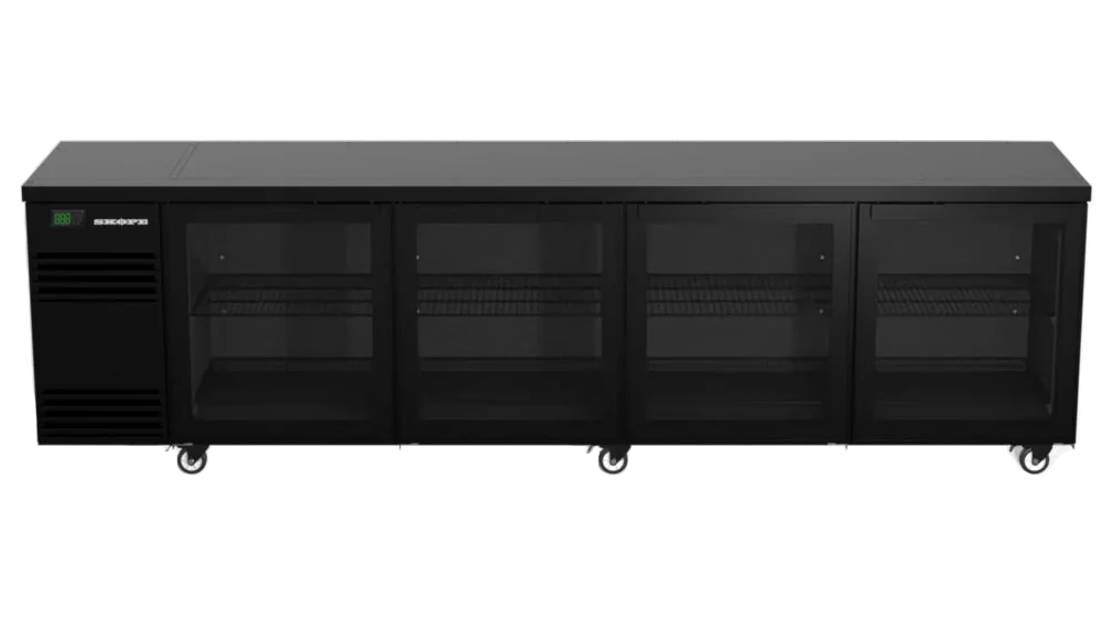 Skope BackBar 4 Glass Swing Door SlimLine Fridge - Black