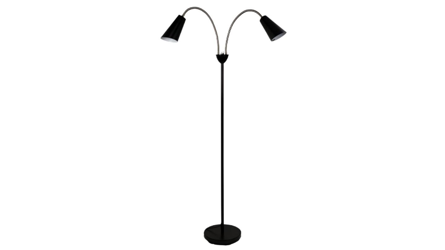 Oriel Lighting Walt Twin Flexible Neck Lamp - Black/Brushed Chrome