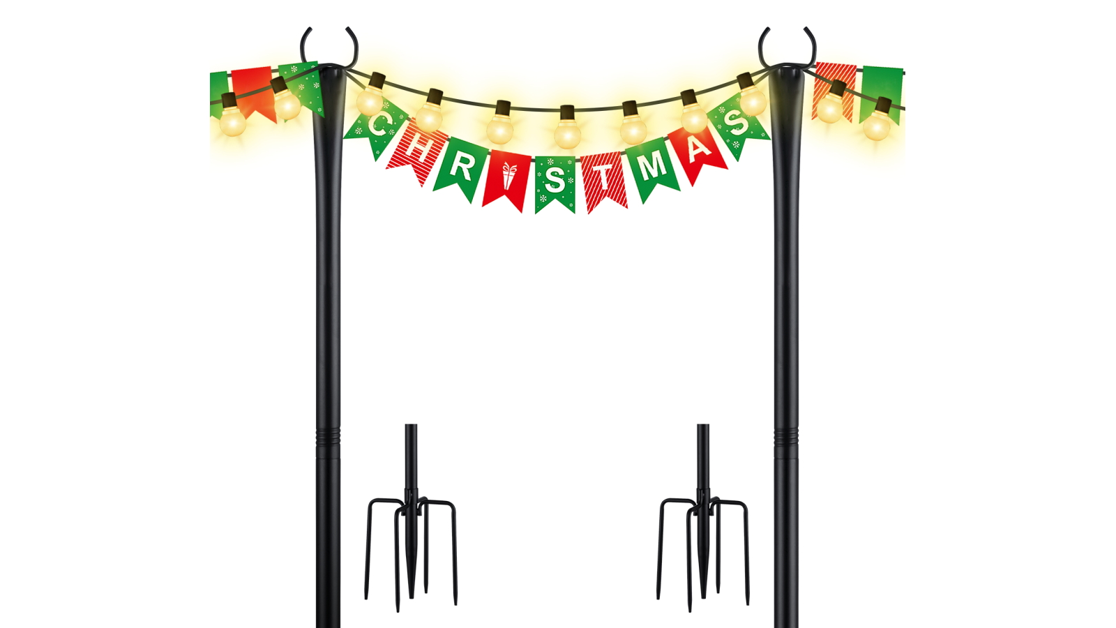 2-Pack 9ft Metal String Light Poles with Fork Plug-in