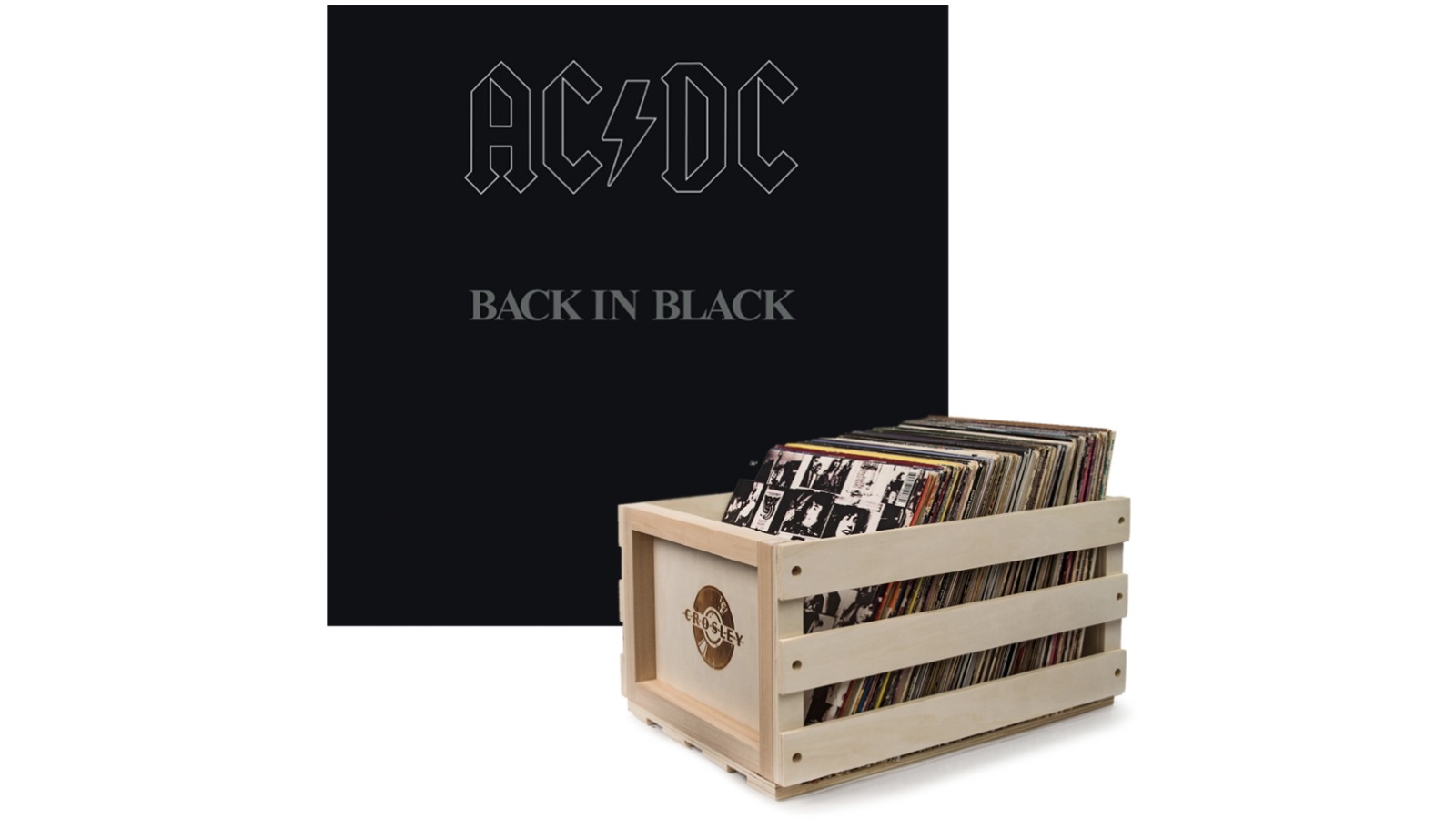 AC/DC Back In Black Vinyl Album and Crosley Record Storage Crate Bundle ...