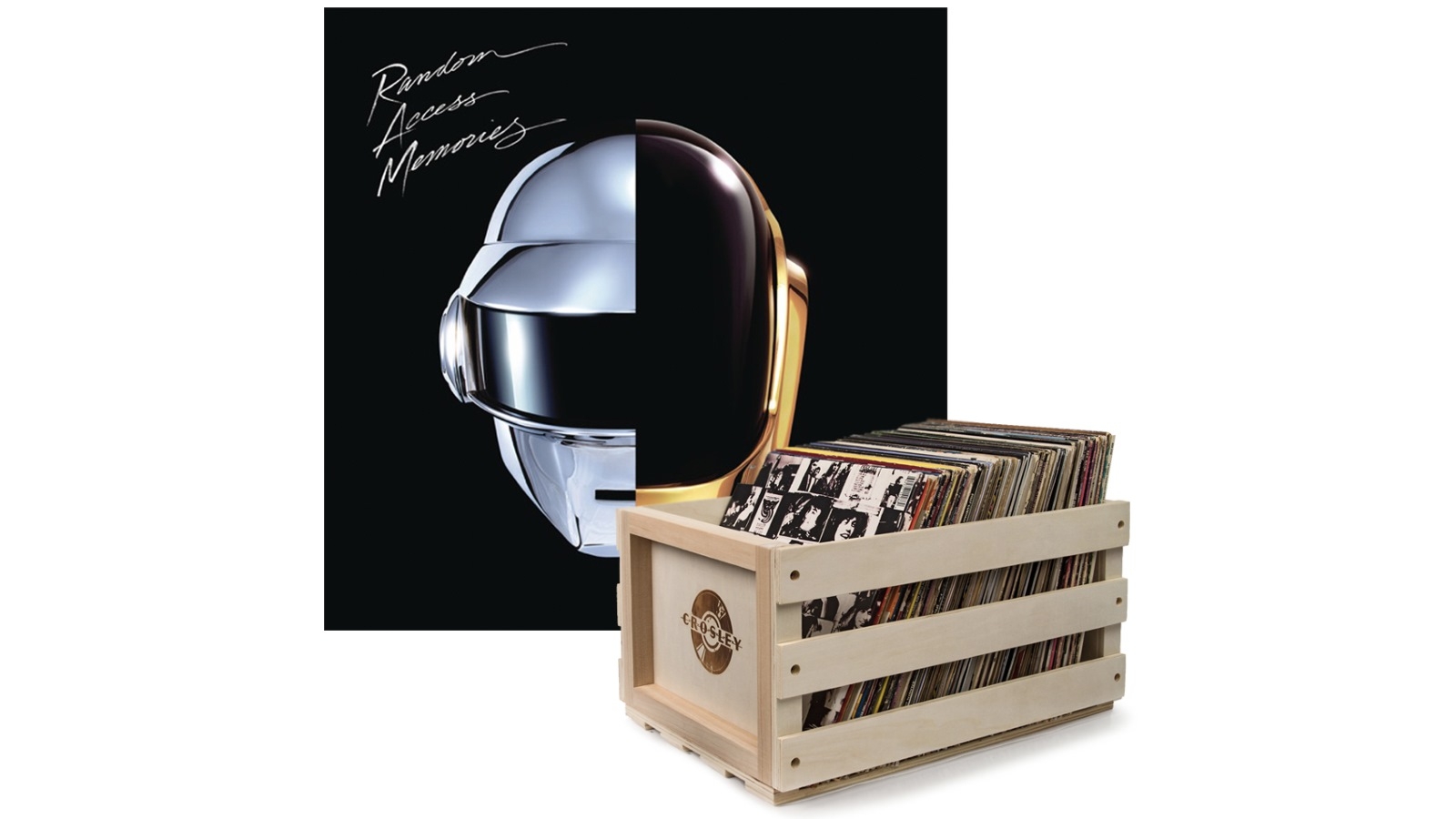 Daft Punk Random Access Memories Vinyl Album and Crosley Record Storage Crate Bundle