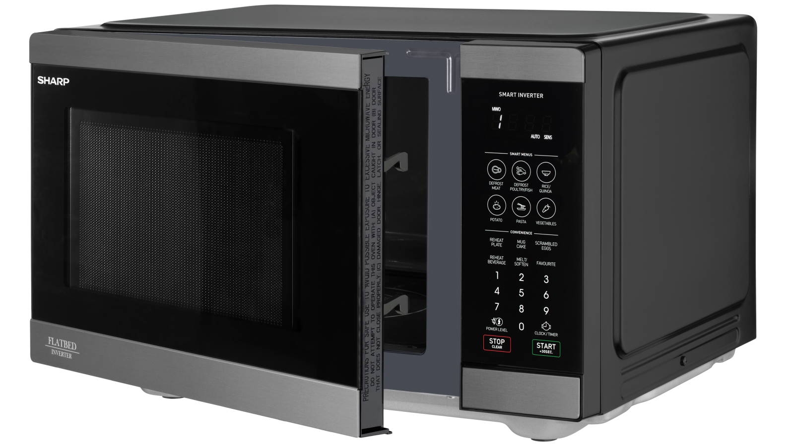 Sharp 26L Flatbed Microwave with Smart Inverter Black Stainless