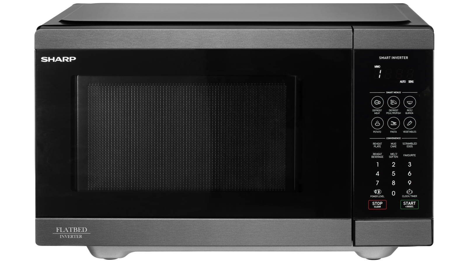 Sharp 26L Flatbed Microwave with Smart Inverter Black Stainless