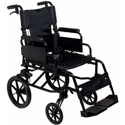 Safety and Mobility Lightweight Aluminium Transit Wheelchair Black Frame