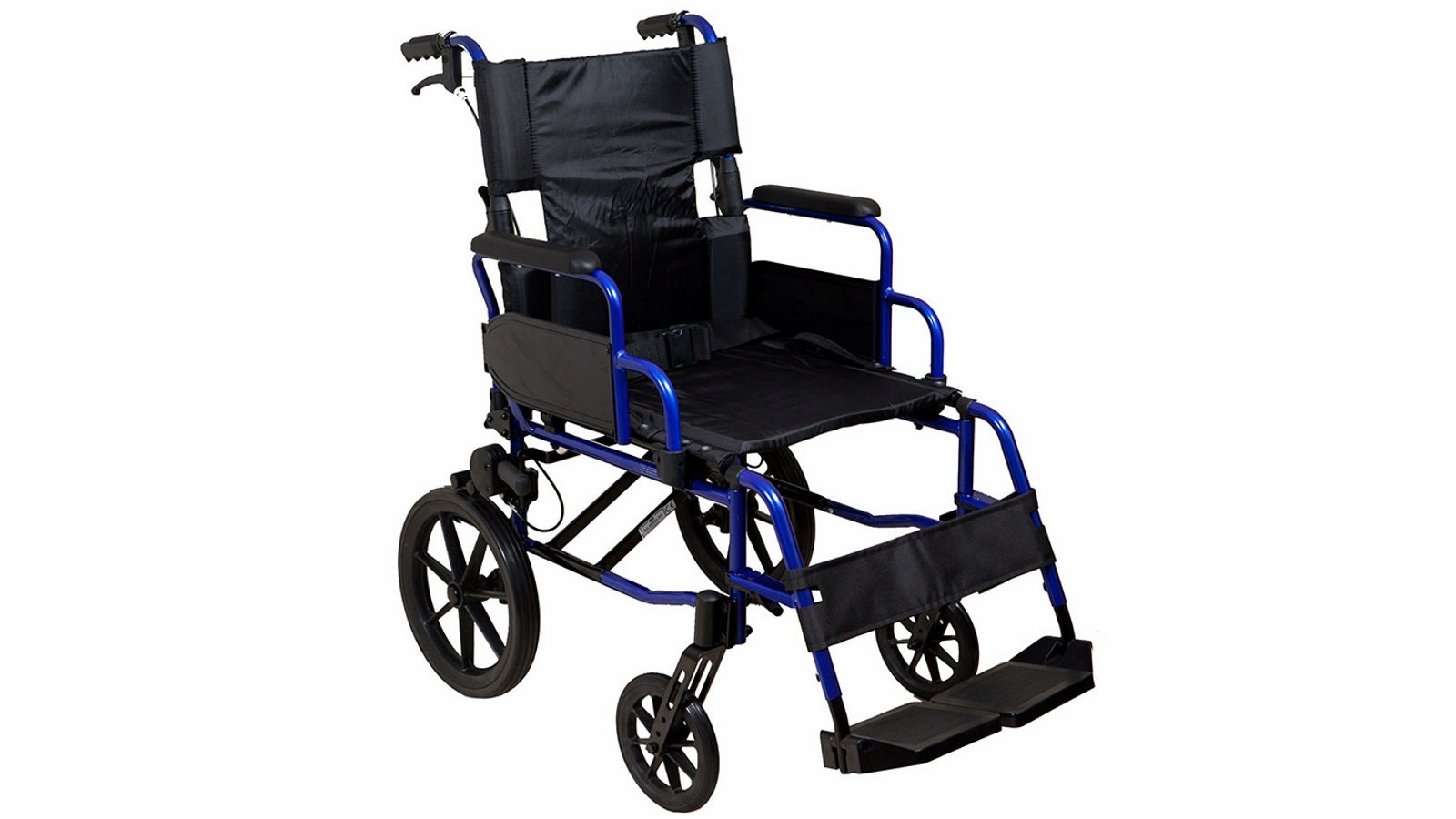 Safety and Mobility Lightweight Aluminium Transit Wheelchair Blue Frame