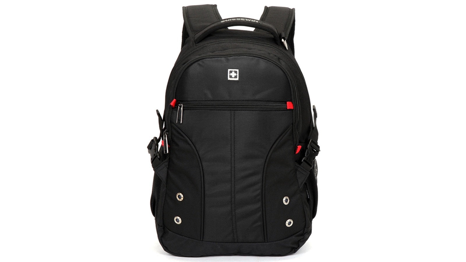 Suissewin Black/Red Trim Travel Backpack - 28L