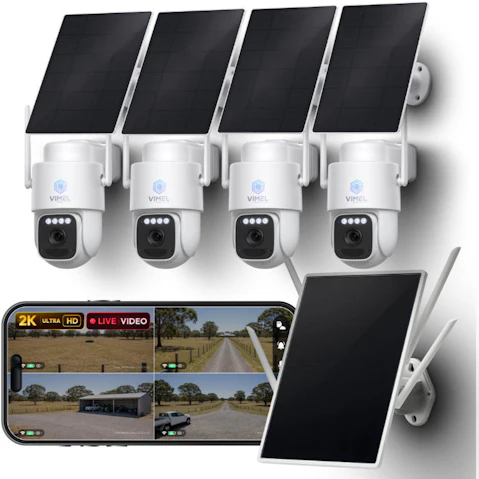 Vimel Off-Grid Wireless 200M Solar 4G Security Camera System - Pack of 4