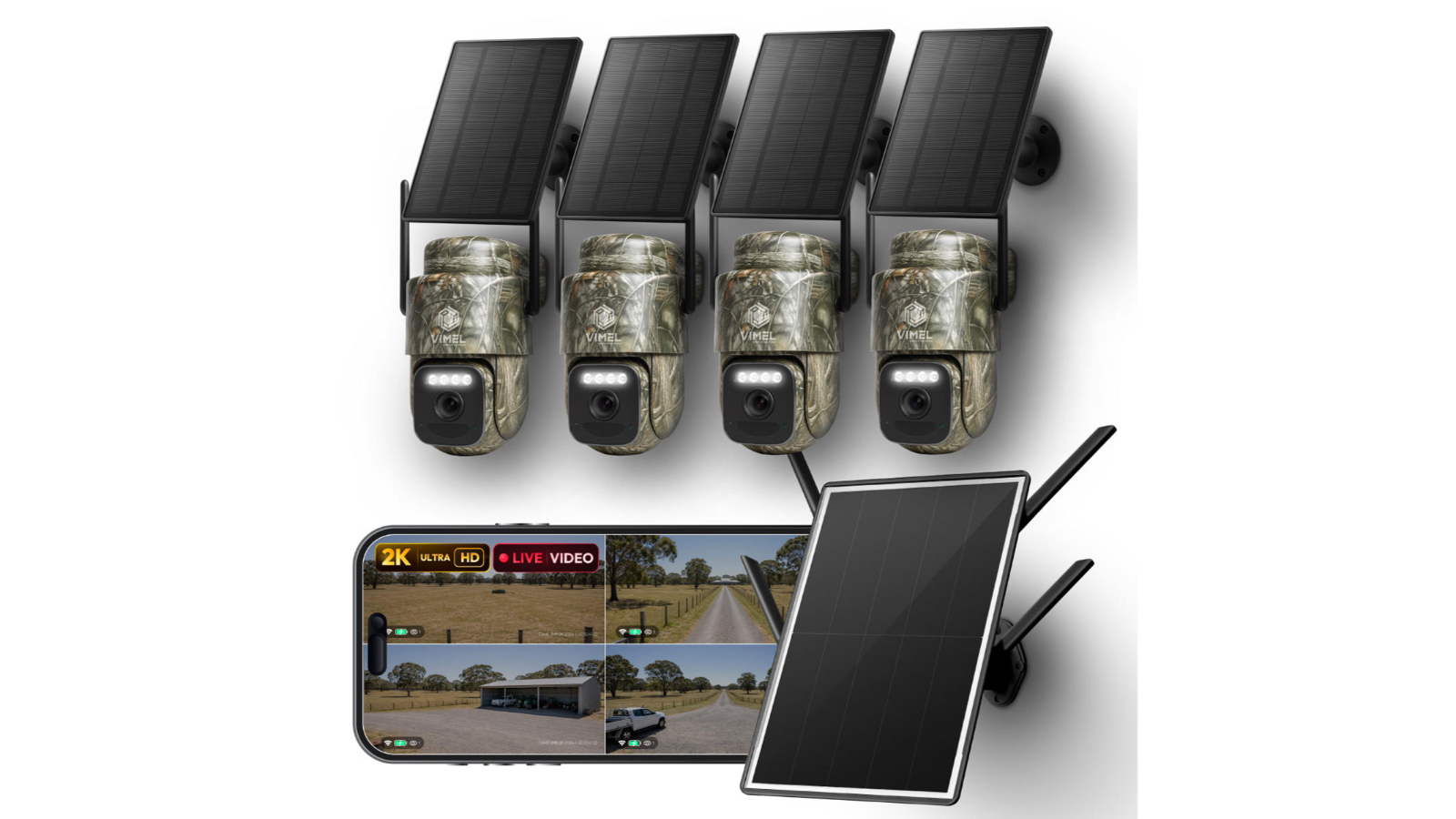 Vimel Solar and Battery 4G Alarm NVR Wireless Security Cameras System