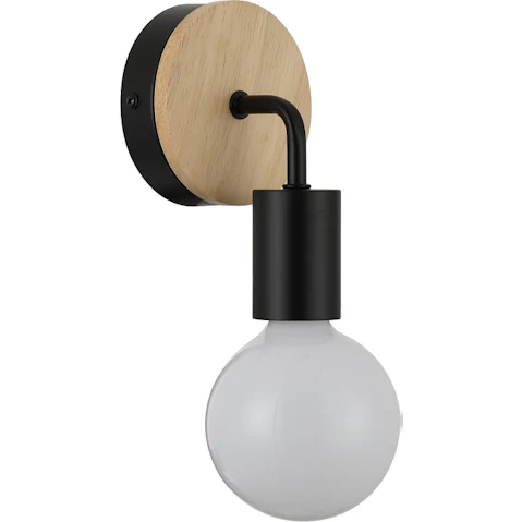 CLA Lighting Iron Solo Wall Light with Round Wood - Black