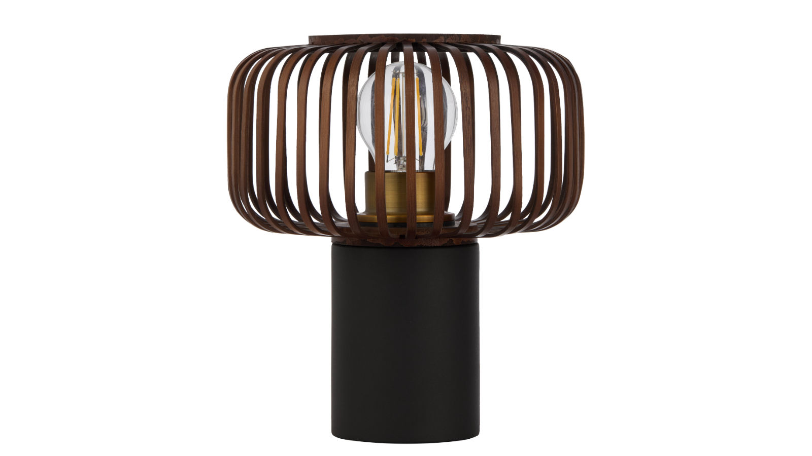 Pretty & Practical Cantoton Round Bamboo Table Lamp with Rustic Accent - Black/Brown