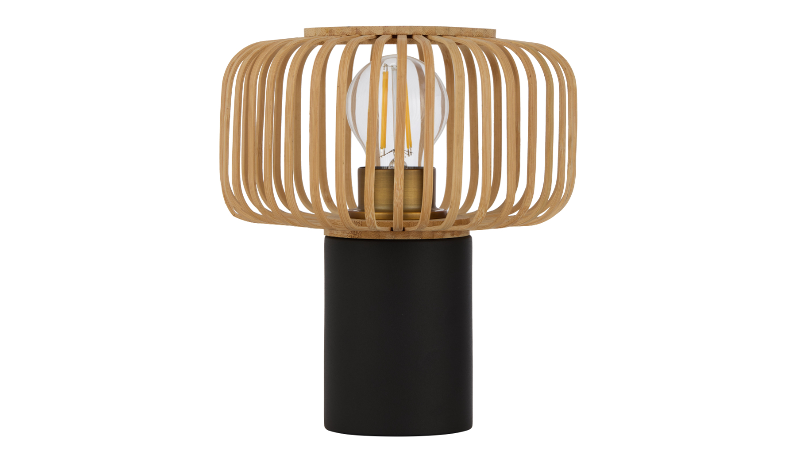 Pretty & Practical Terawood Bamboo Round Table Lamp with Rustic Light - Black/Natural