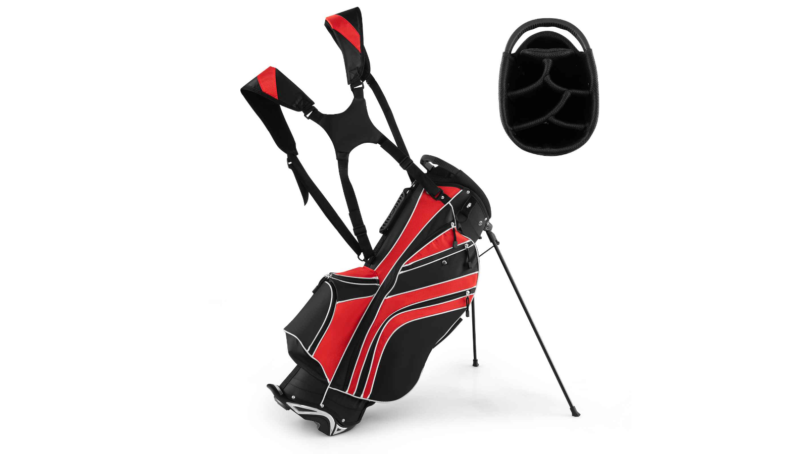Costway Golf Dual Strap Stand with 6-Way Top Pockets and Cooler Bag