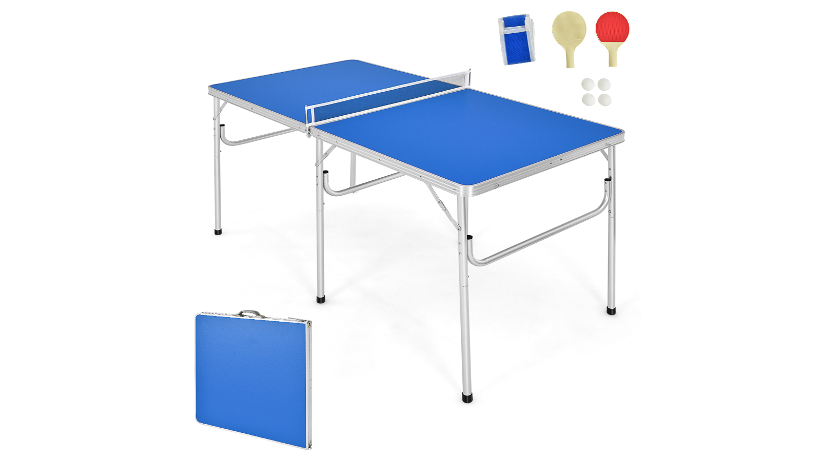 Costway Foldable Table Tennis Table with Net Bats and Ball - Blue