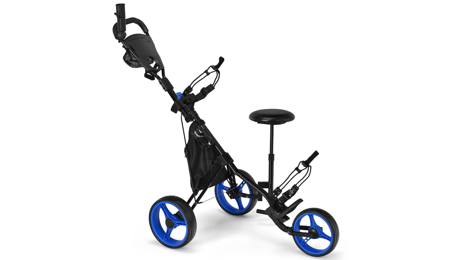 Costway 3-Wheel Lightweight Golf Push Cart Trolley wiith Padded Seat - Blue