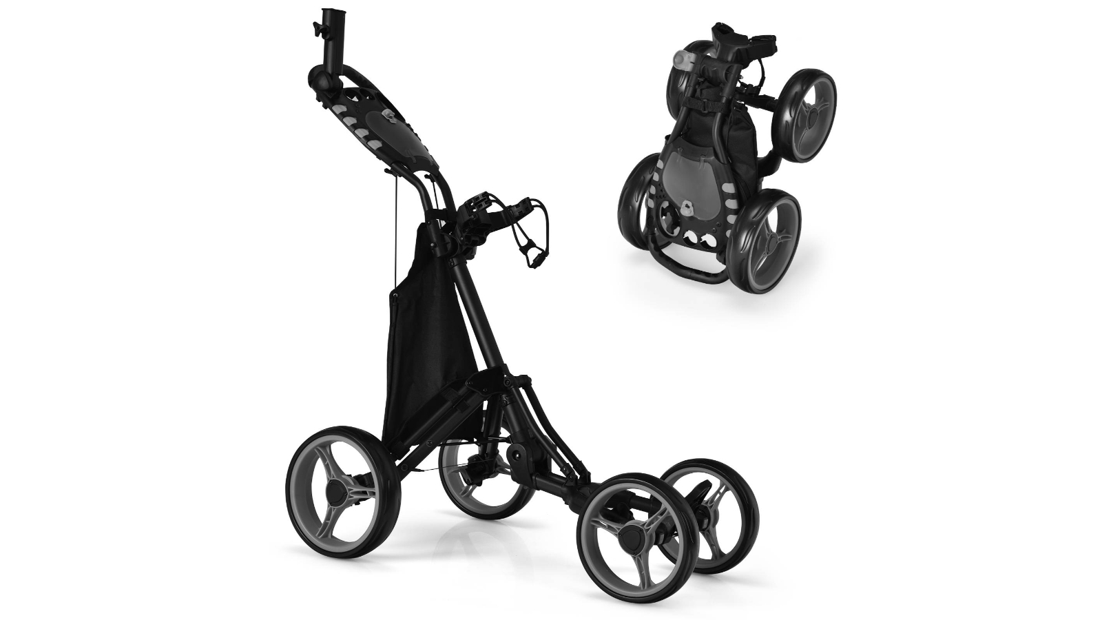 Costway Grey 4-Wheel Golf Push Trolley Foldable Buggy Cart with Umbrella Holder