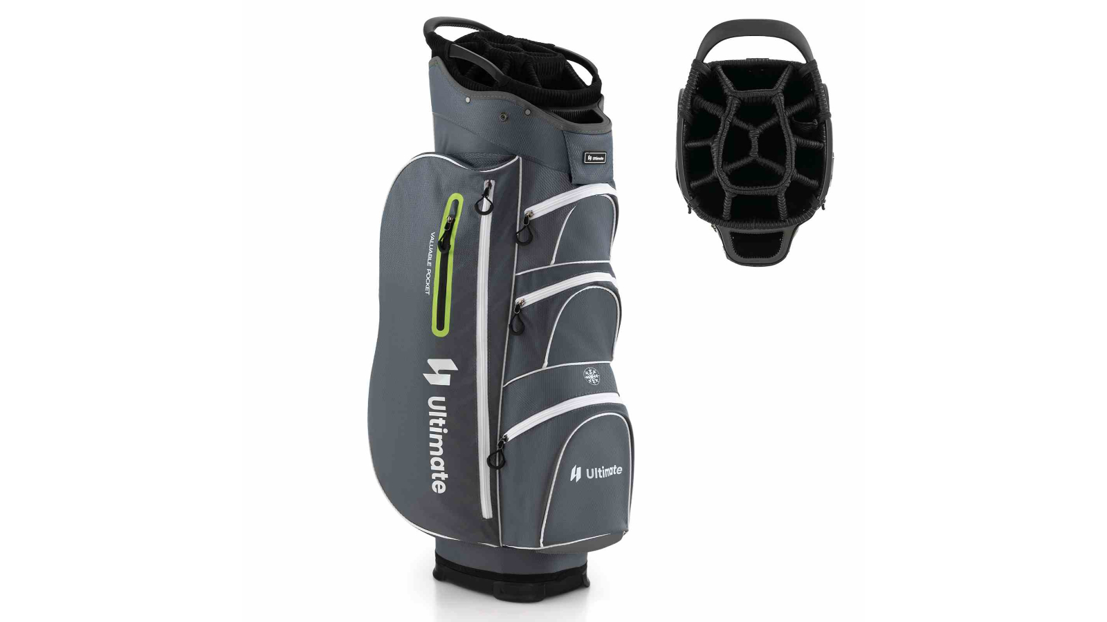 Costway Green Golf Cart Stand Bag with 15-Way Top Dividers and Zippered Rain Cover