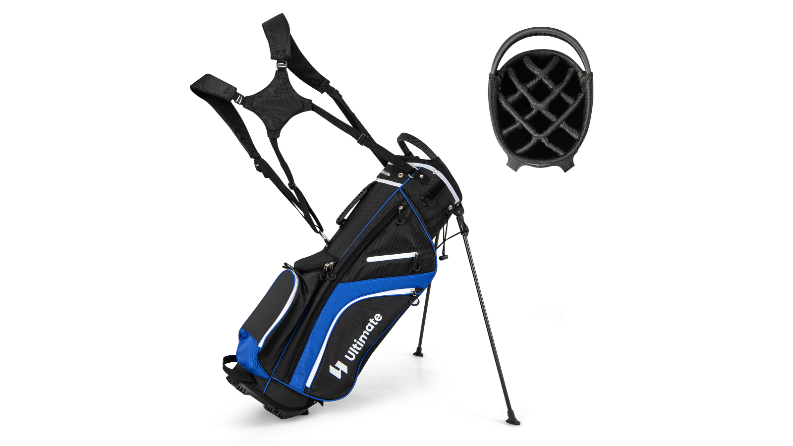 Costway Blue Portable Golf Stand Bag Cart Travel with 14-Full Length Dividers and Rain Hood