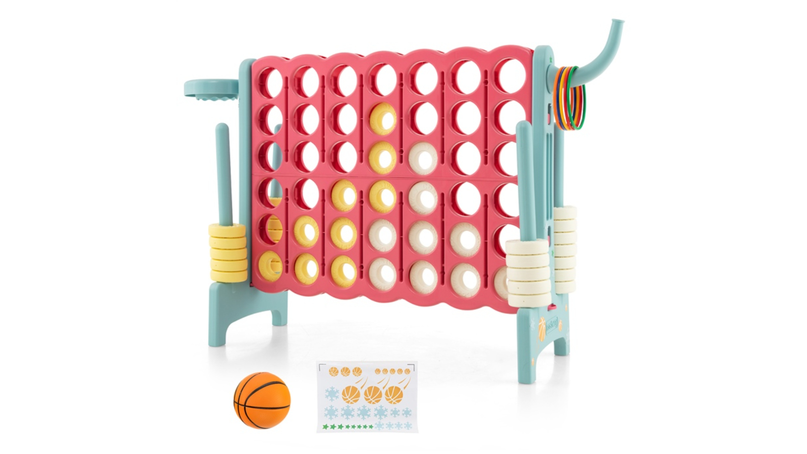 Costway Giant 4-in-A Row Game Set with Basketball Hoop and Toss Ring