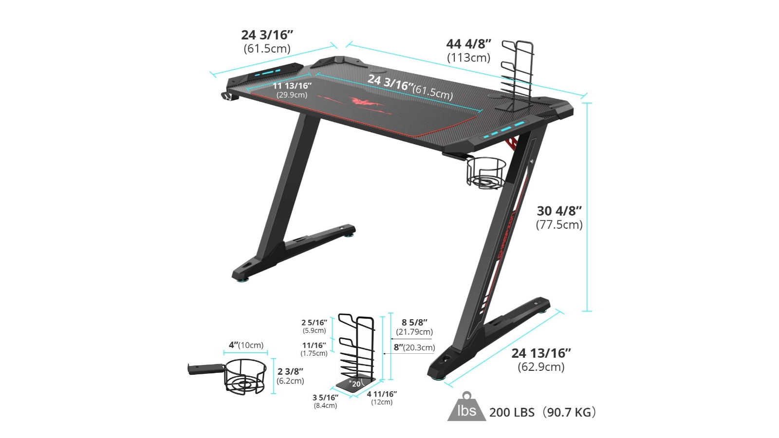 Eureka Ergonomic Z1S Gaming Desk Black Harvey Norman