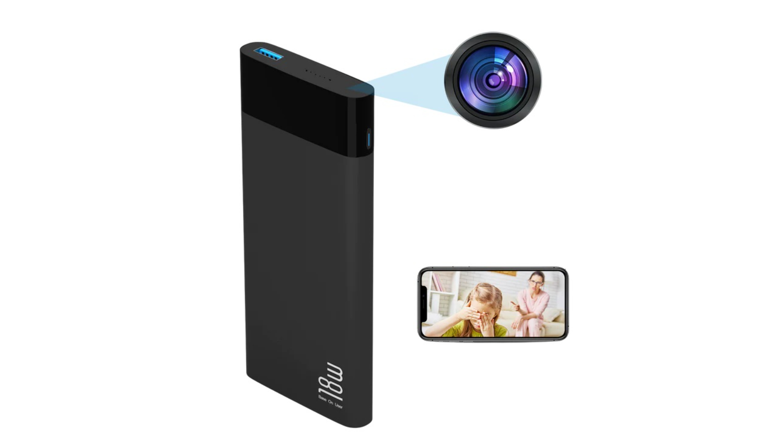 Aetertek Portable and 18W Fast Charging Power Bank with Hidden HD Camera