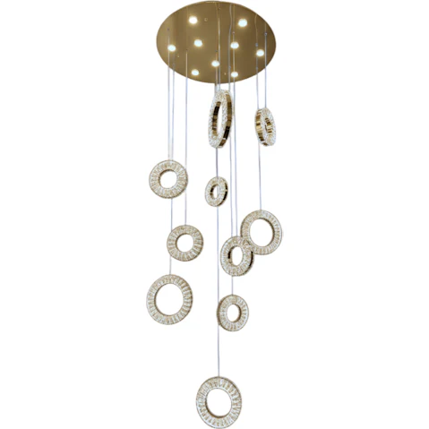 Element Lighting Robi Tri-Colour LED 10 Ring Crystal Chandelier - Gold