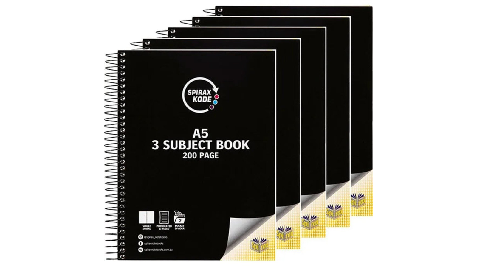 Spirax Pack of 5 Kode 3-Subject Section A5 Notebook Book - Black ...