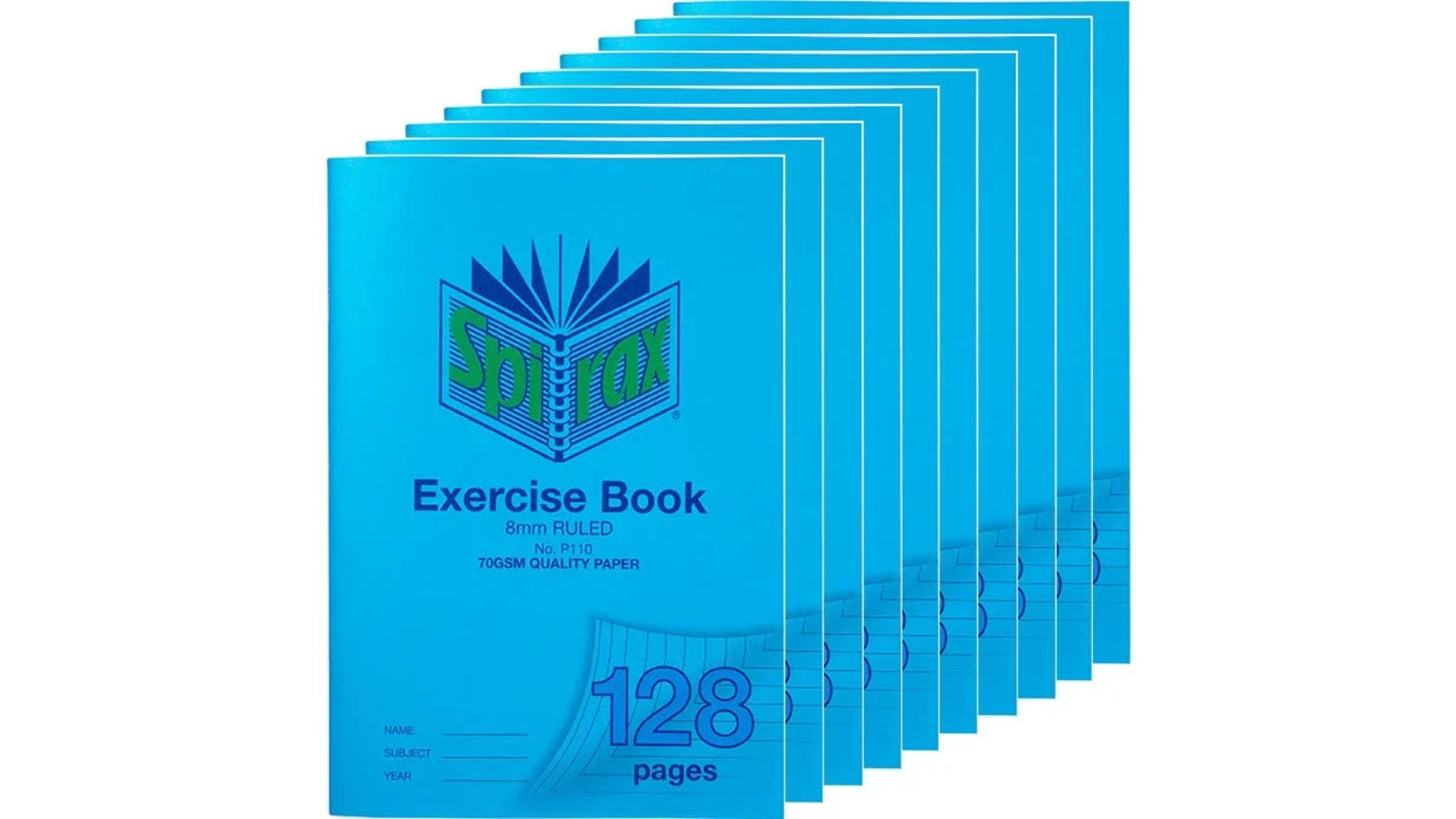Spirax Pack of 10 0.8cm 128 Page P110 70gsm A4 Ruled Exercise Book - Blue