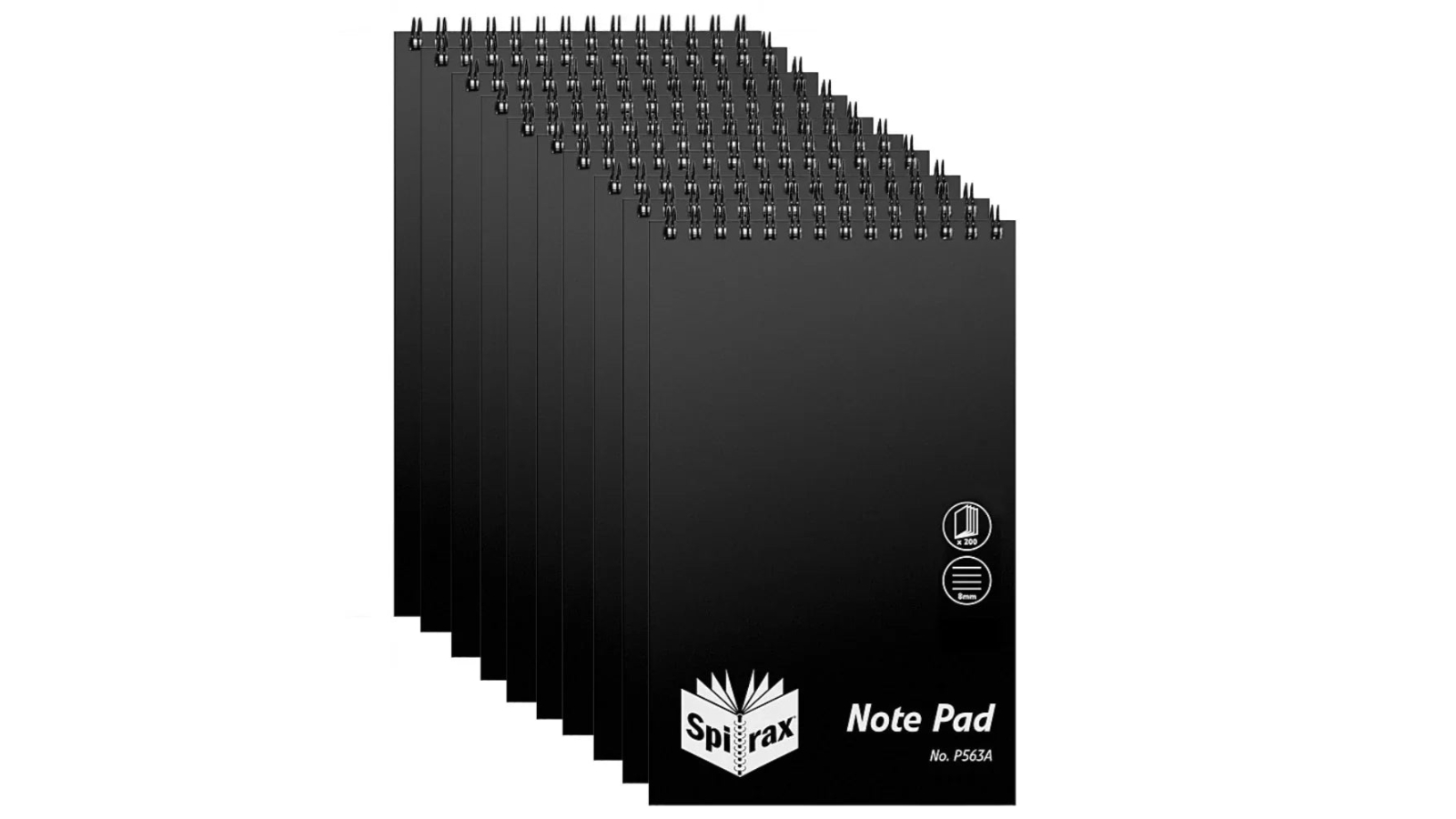 Spirax Pack of 10 P563A 20 x 12.7cm 200 Page Reporters Notebook - Black