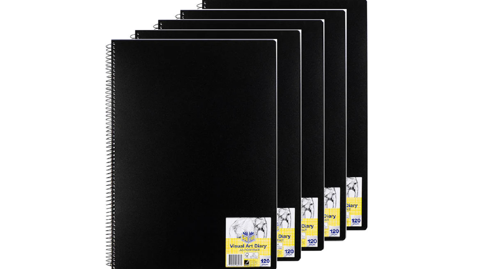 Spirax P703 Pack of 5 120 Page A3 Spiral Visual Art Diary - Black Cover