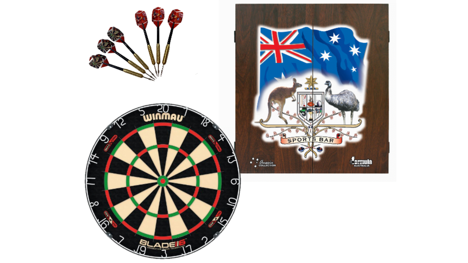 Winmau Professional Blade 6 Dual Core Dartboard with Darts Set and Sports Bar Cabinet