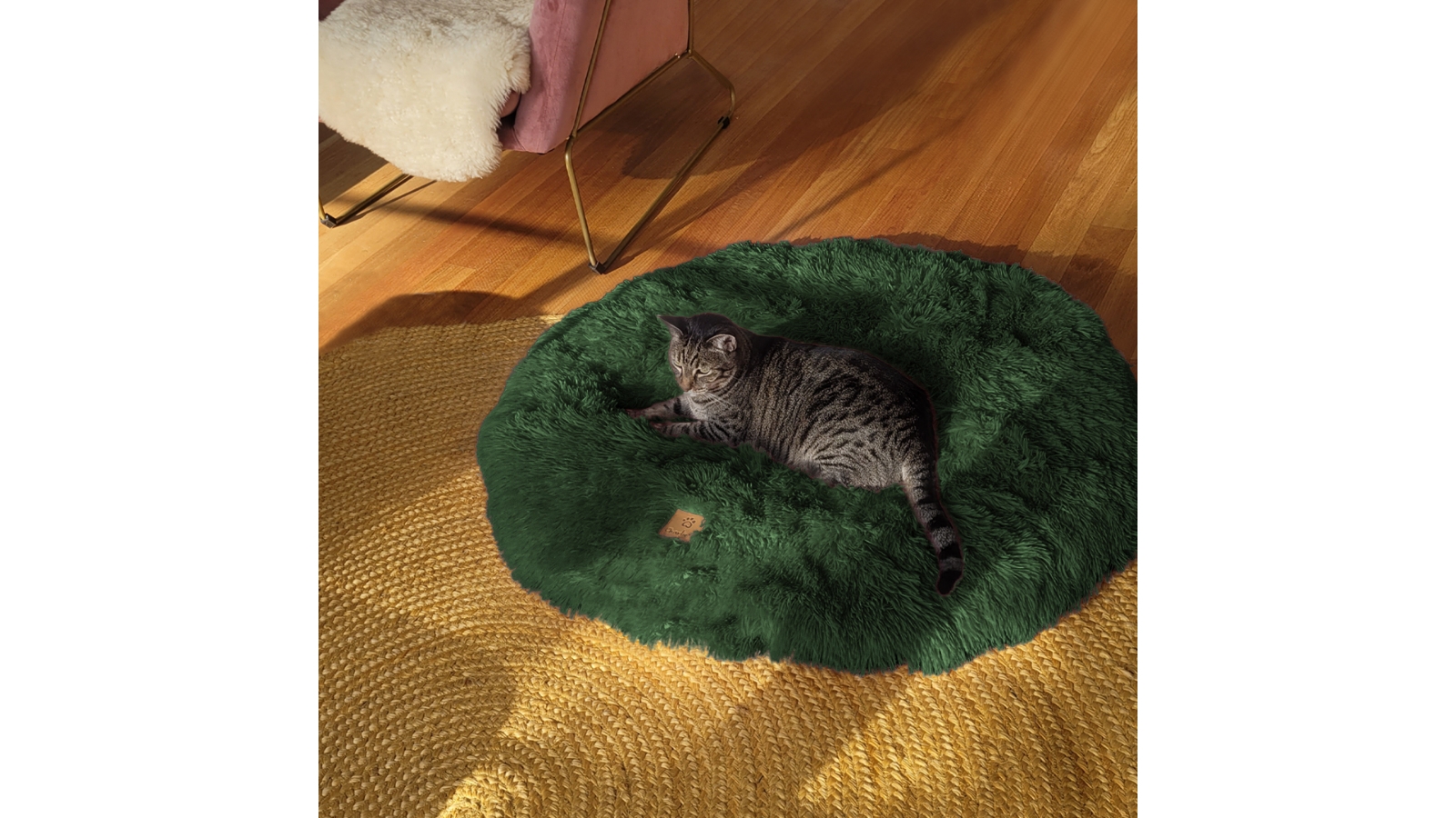 Charlie's Shaggy Faux Fur Round Padded Lounge Mat Eden Green Large