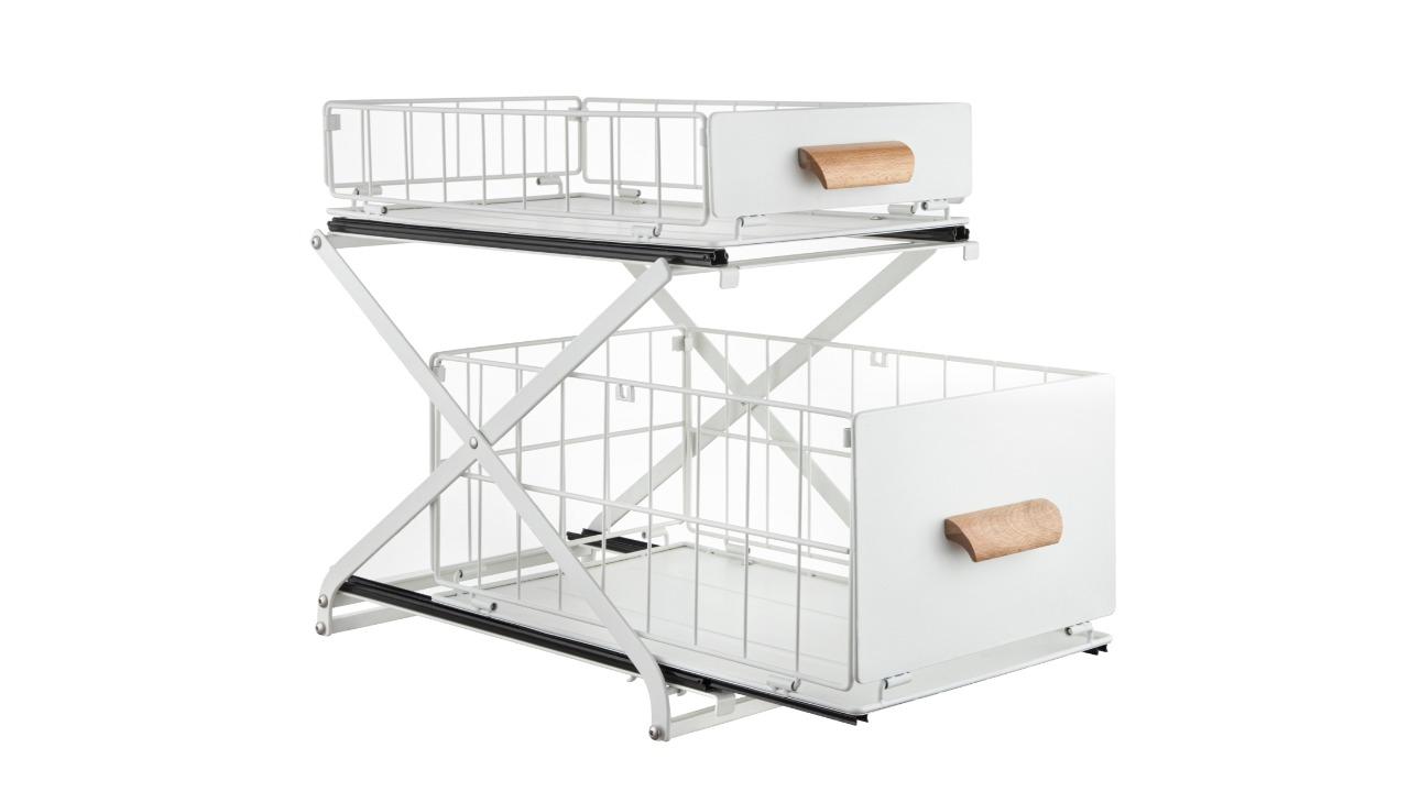 2-Tier Adjustable Height Kitchen Storage Rack Sliding Drawer - White